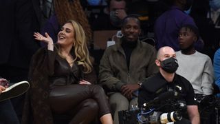 los angeles, ca october 19 singer adele and rich paul attend a game between the los angeles lakers and the golden state warriors at staples center on october 19, 2021 in los angeles, california note to user user expressly acknowledges and agrees that, by downloading andor using this photograph, user is consenting to the terms and conditions of the getty images license agreement photo by kevork djanseziangetty images