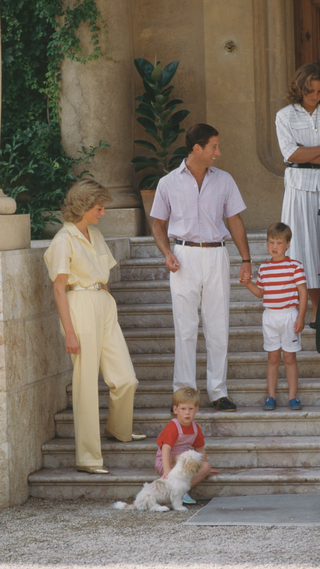 Diana, Princess of Wales (1961 - 1997) and Prince Charles and their sons William and Harry on holiday with the Spanish royal family at the Marivent Palace in Palma de Mallorca, Spain, August 1987