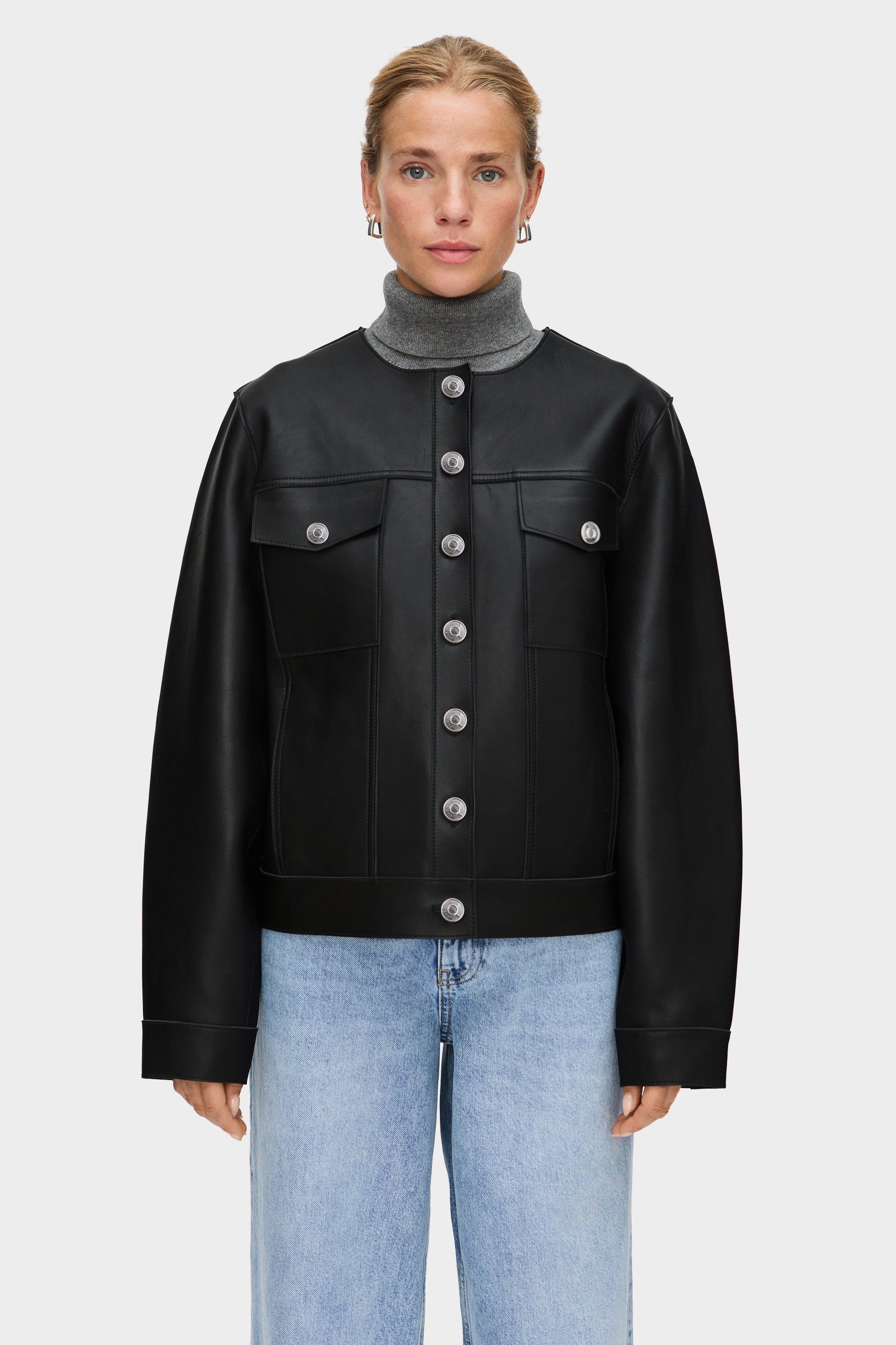 Moto Collarless Leather Jacket