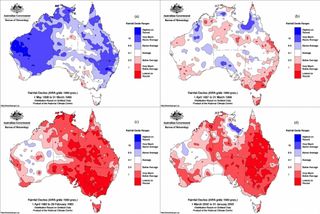 (a) Australian rainfall in 1998 La Niña (May 1998 to March 1999), (b) the 1997 Super El Niño (April 1997 to March 1998), (c) the 1982 Super El Niño (April 1982 to February 1983) and (d) the 2002 El Niño Modoki (March 2002 to January 2003).