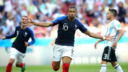 Kylian Mbappe celebrates a goal for France at the 2018 Fifa World Cup