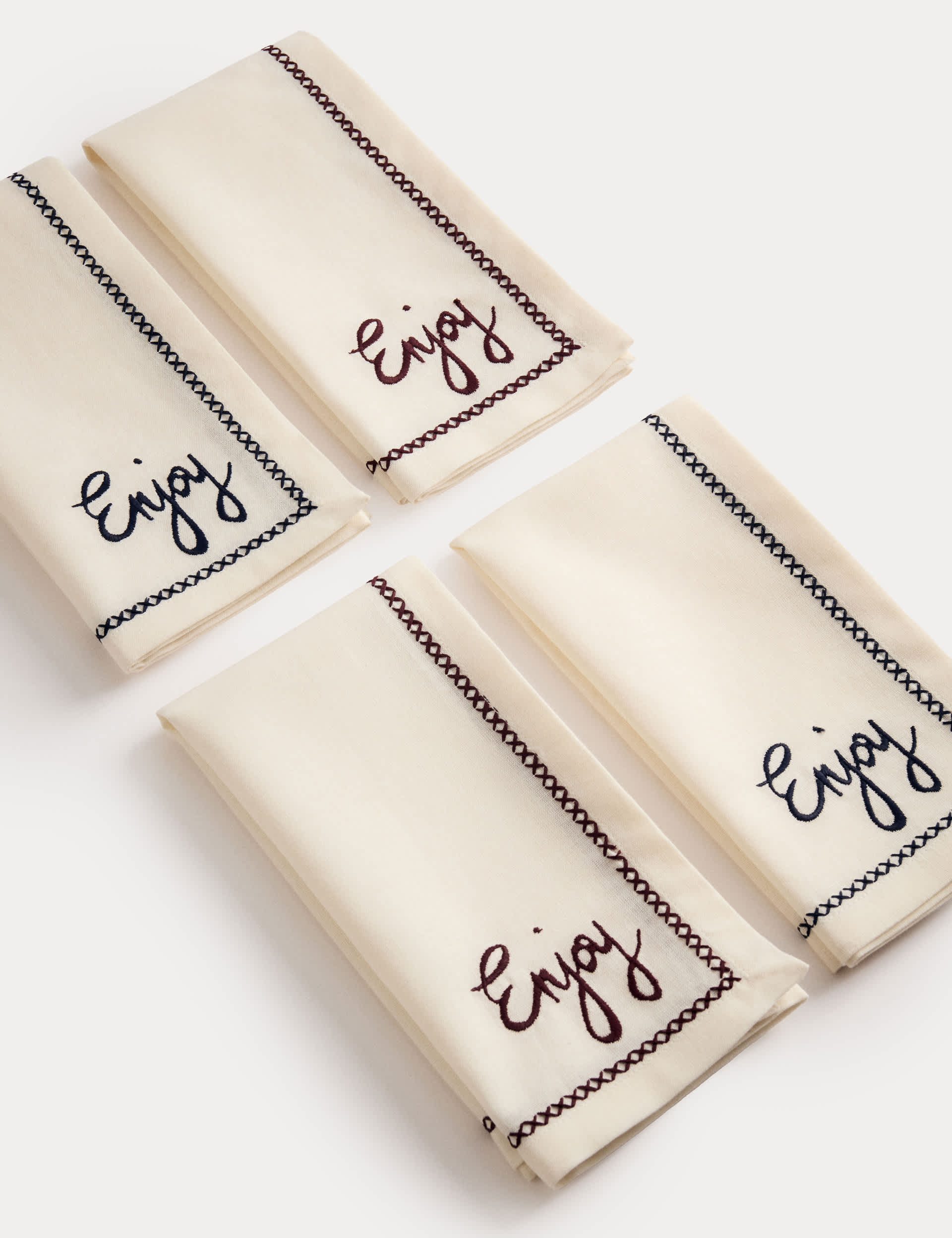 Set of 4 Cotton With Linen Enjoy Napkins