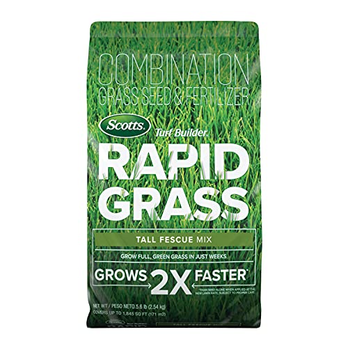 Scotts Turf Builder Rapid Grass Tall Fescue Mix - Combination Grass Seed and Fertilizer for Lawns, Lawn Seed That Grows in Just Weeks, 5.6 Lbs.