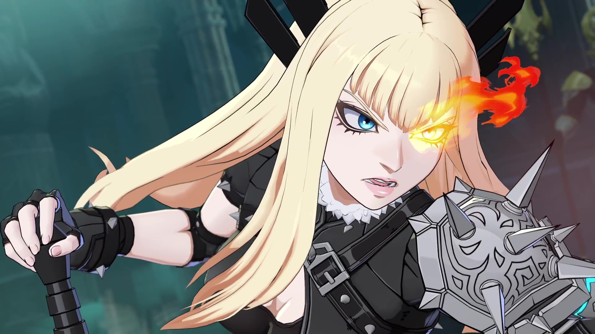 Magik poses in Marvel Tokon: Fighting Souls while holding her sword, her eye glowing fire