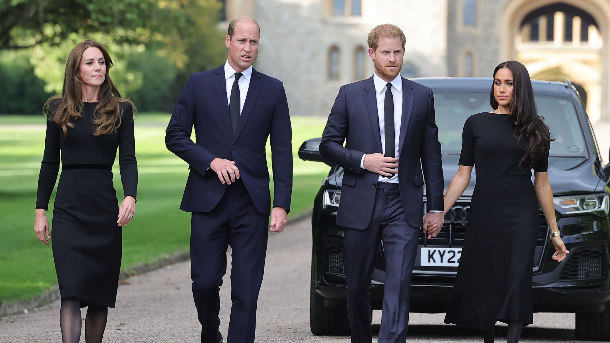 The Prince and Princess of Wales and the Duke and Duchess of Sussex at Windsor Castle in 2022