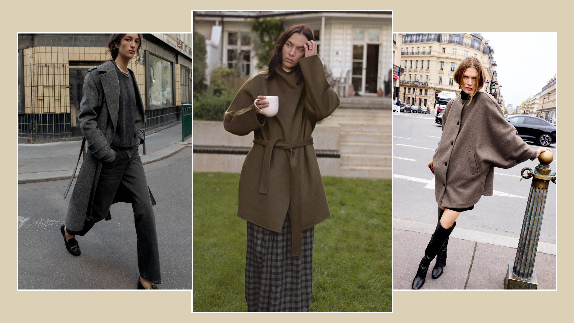 Two models and Alexa Chung wears Zara winter coat trends. They wear three iterations found in this article.