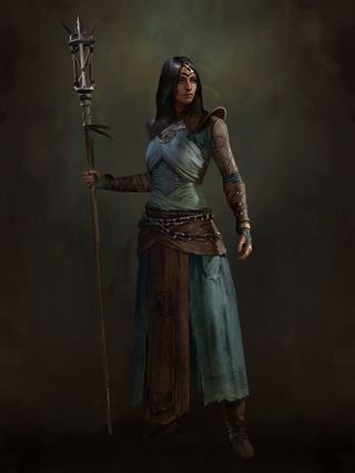 Concept art of the Sorceress in Diablo 4