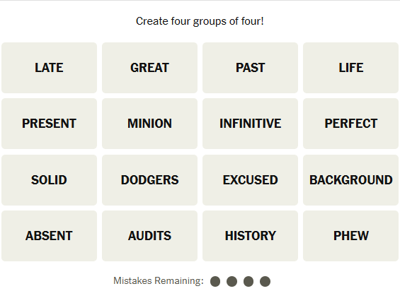 The New York Times Connections puzzle on February 21, 2026