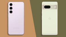 The back of a Samsung Galaxy S23 next to the back view of a Google Pixel 7