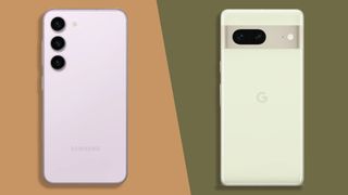 The back of a Samsung Galaxy S23 next to the back view of a Google Pixel 7