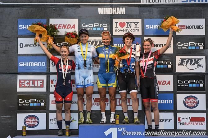 Jenny Rissveds atop the elite women's eliminator World Cup in Windham, NY