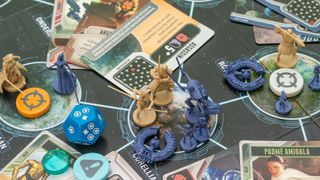 The miniatures, dice and cards in Pandemic: Star Wars: The Clone Wars