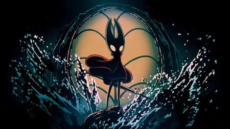 Hollow Knight: Silksong - Sea of Sorrow teaser featuring protagonist Hornet standing over crashing waves.