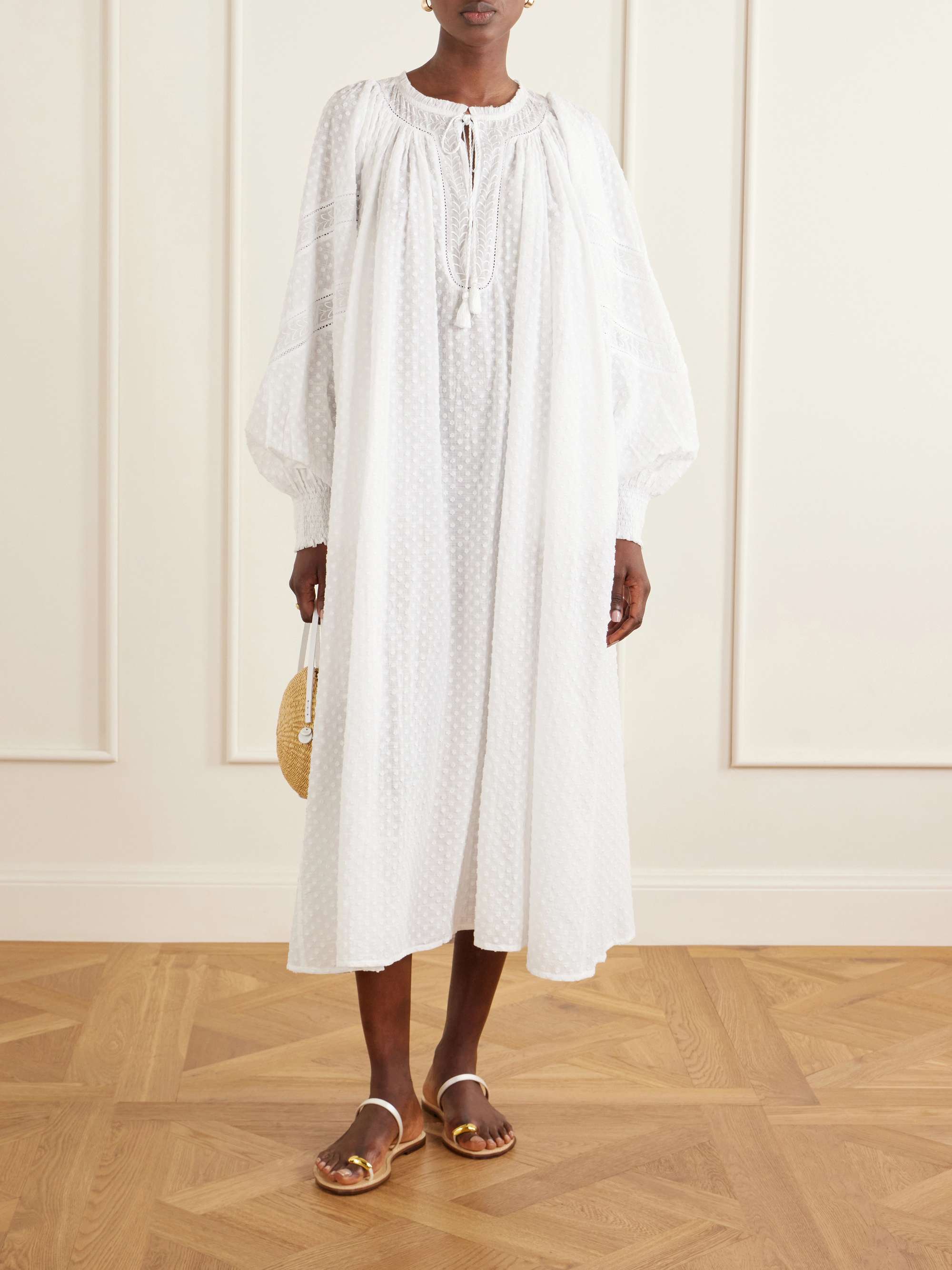 Vladia Ruffled Embroidered Cotton Maxi Dress
