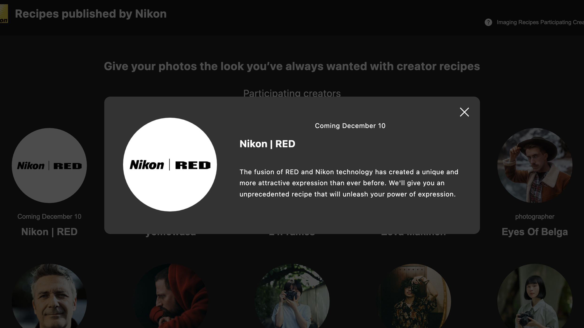 Image of the Nikon Red recipes teaser on the Imaging Cloud website