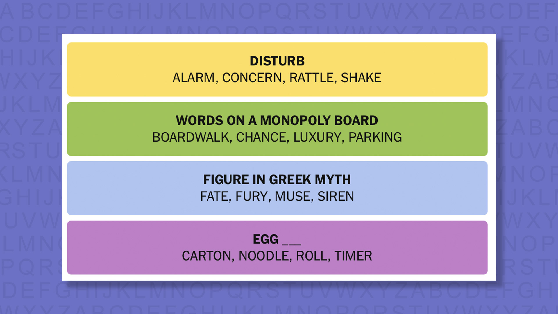 NYT Connections answers for game 1013 on a purple background