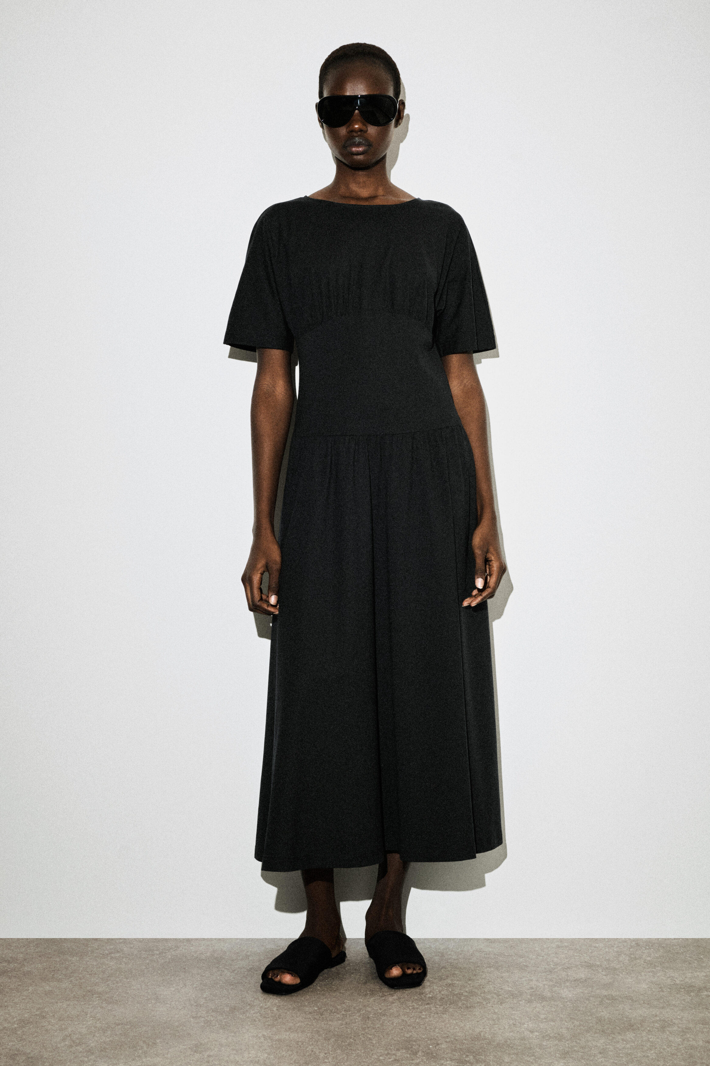Waisted Cotton Midi Dress
