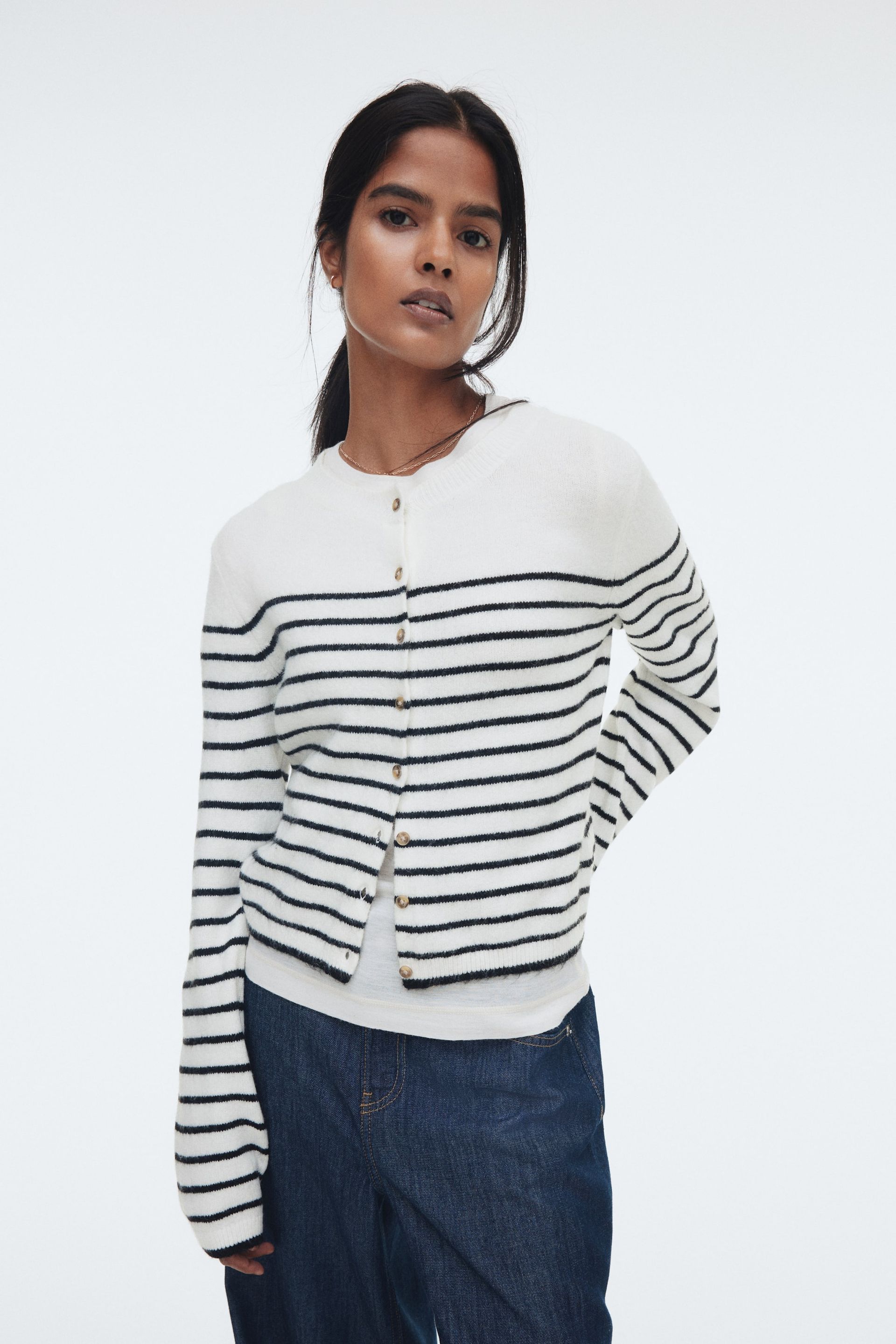 Fine-Knit Cardigan - White
