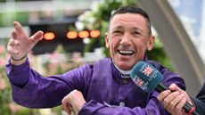 Frankie Dettori, pictured wearing purple silks while being interviewed on Champions Day at Ascot in 2023, has retired from race-riding.