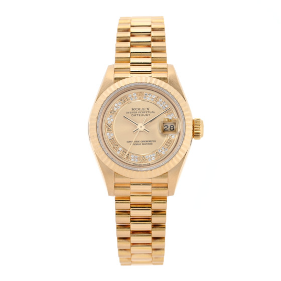 Rolex 18k Yellow Gold Diamond 26mm Datejust President Watch Champagne 69178