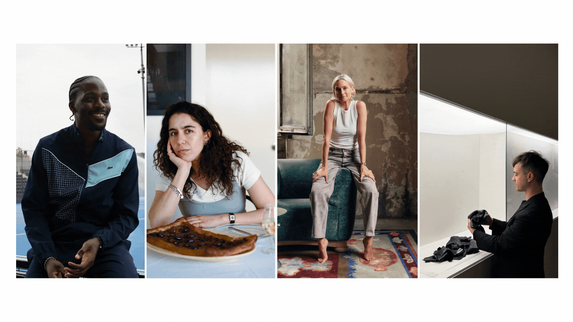 The Future of Taste rotating gif, spotlighting four headshots of rising creatives changing position every second.