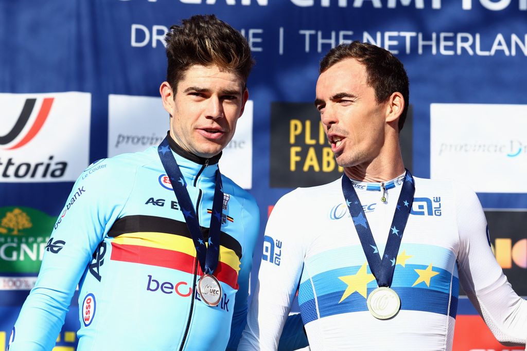 Belgian Wout van Aert and French Christophe Laporte pictured after the Elite Mens Road Race 1998 km around and on the Col du VAM on the final day of the UEC Road European Championships in Wijster The Netherlands Sunday 24 September 2023 The European cycling championships takes place from 20 to 24 september BELGA PHOTO DAVID PINTENS Photo by DAVID PINTENS BELGA MAG Belga via AFP Photo by DAVID PINTENSBELGA MAGAFP via Getty Images