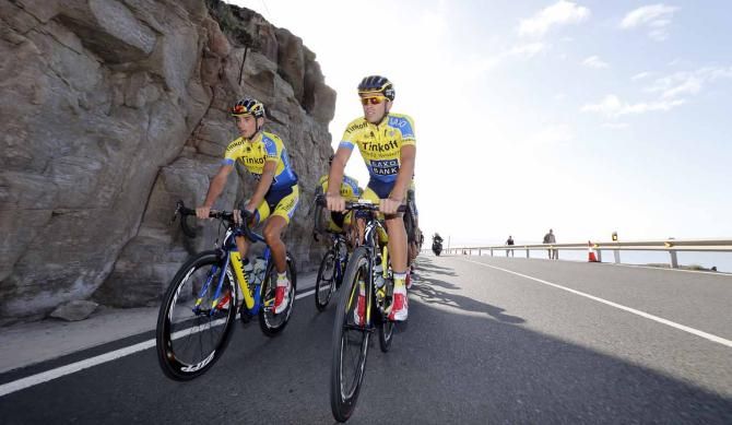Roman Kreuziger and Alberto Contador match one another on a climb.