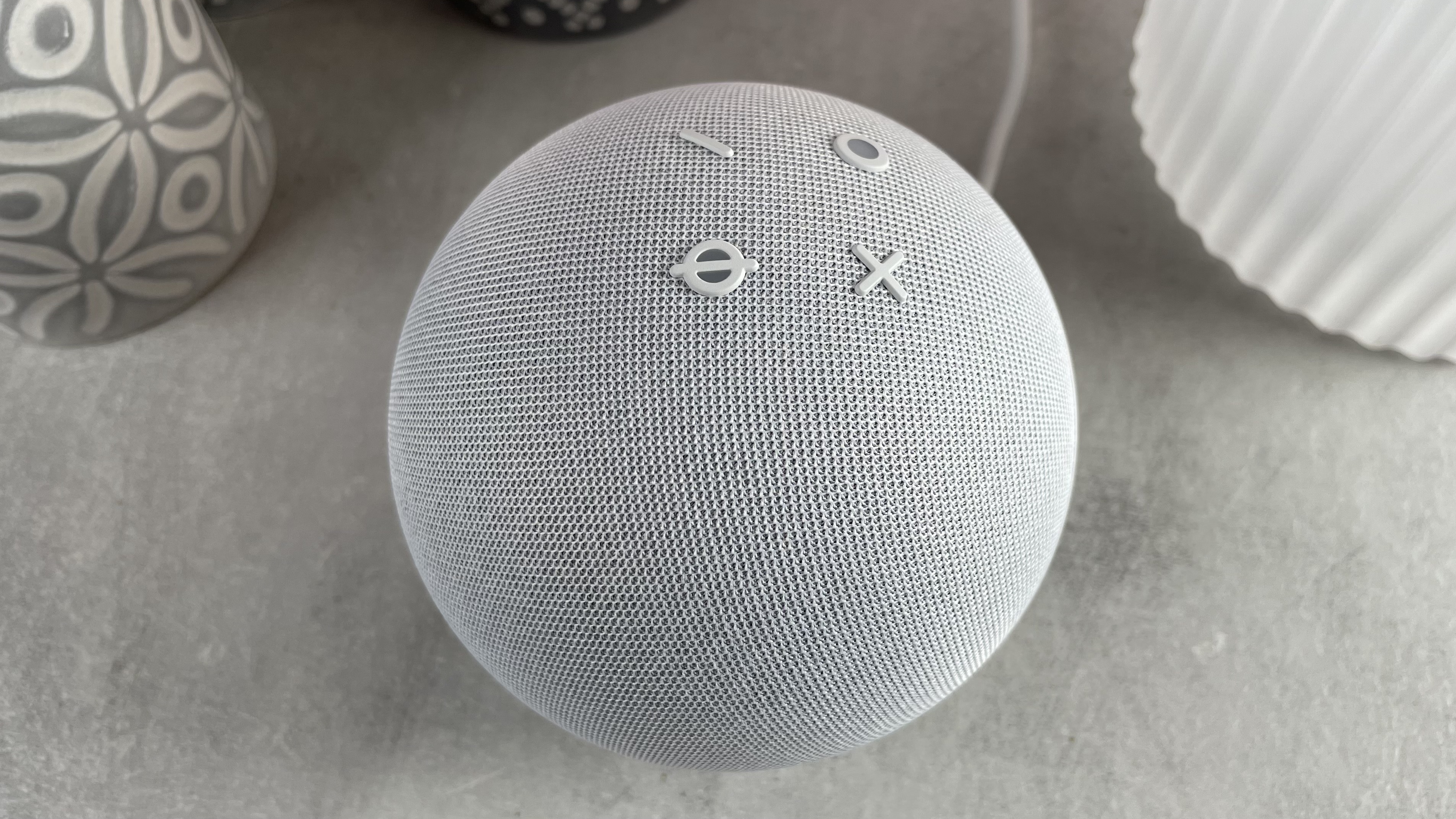 A closer view of the top of the Echo Dot.