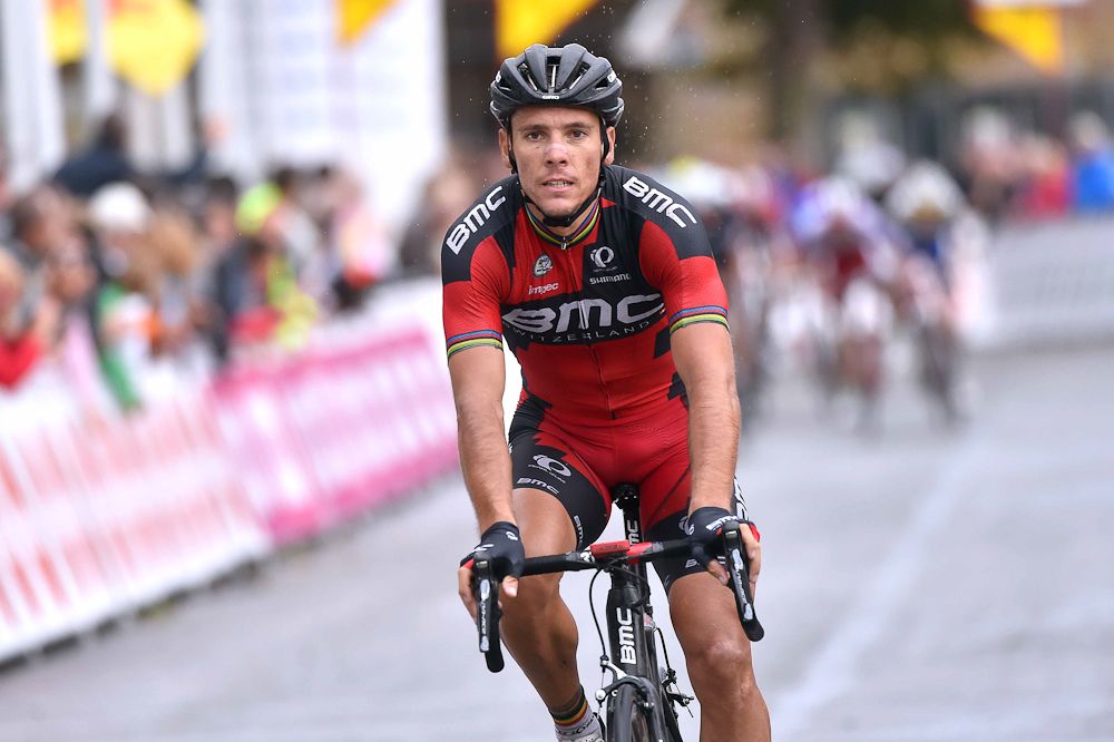 Philippe Gilbert crosses the line after finishing stage 3 at the Tour de Wallonie