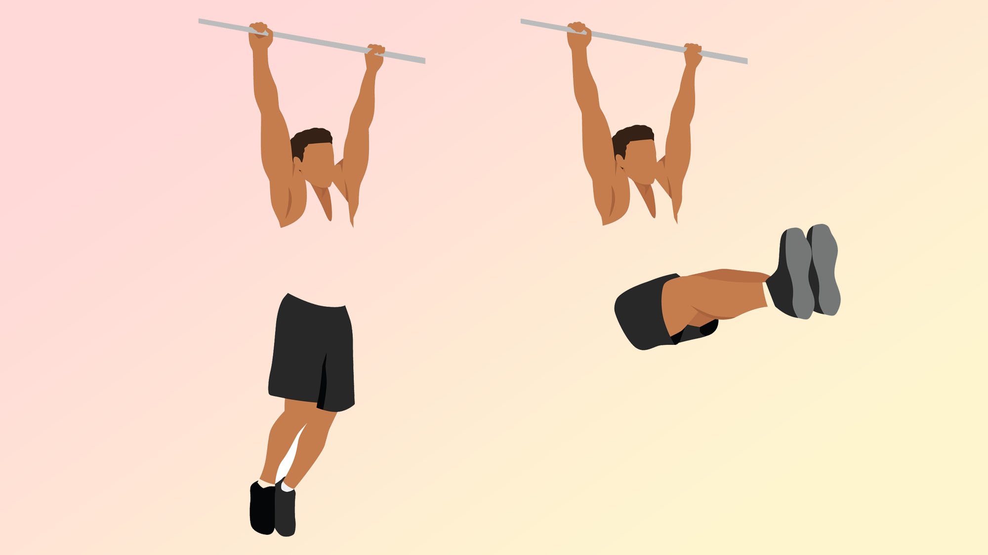 an illo of a man doing a hanging leg raise