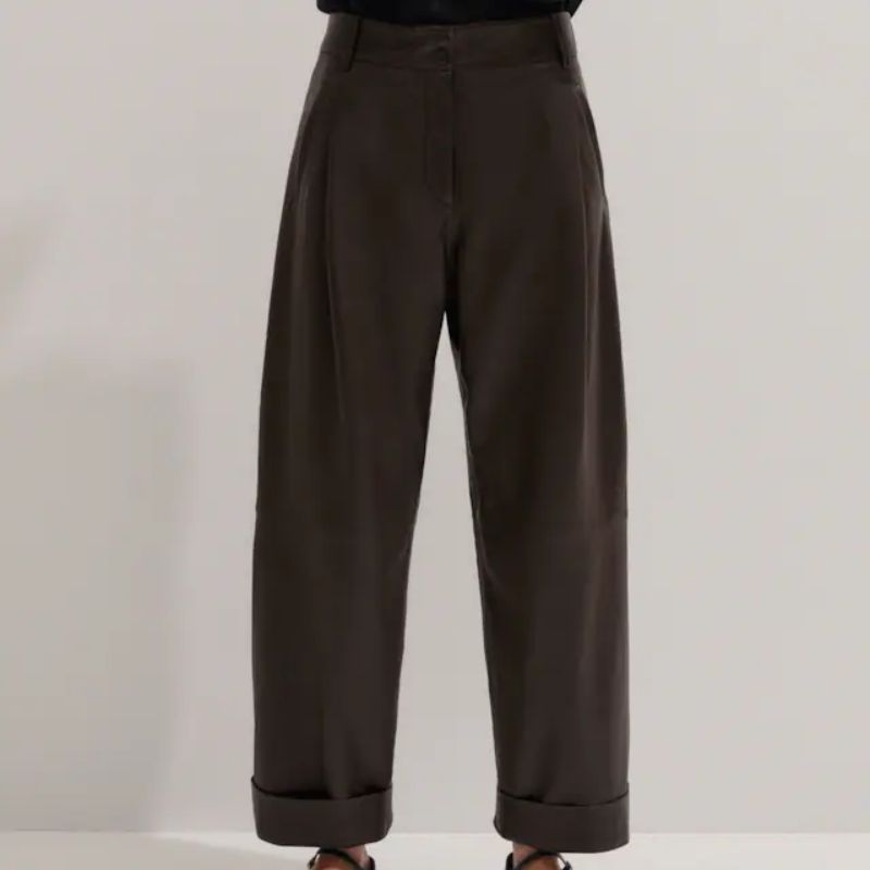 brown leather trousers