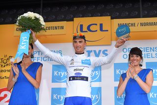 Julian Alaphilippe in the white jersey after stage 2