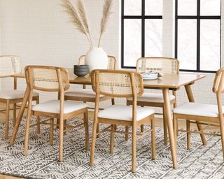 Wooden dining table with wooden chairs