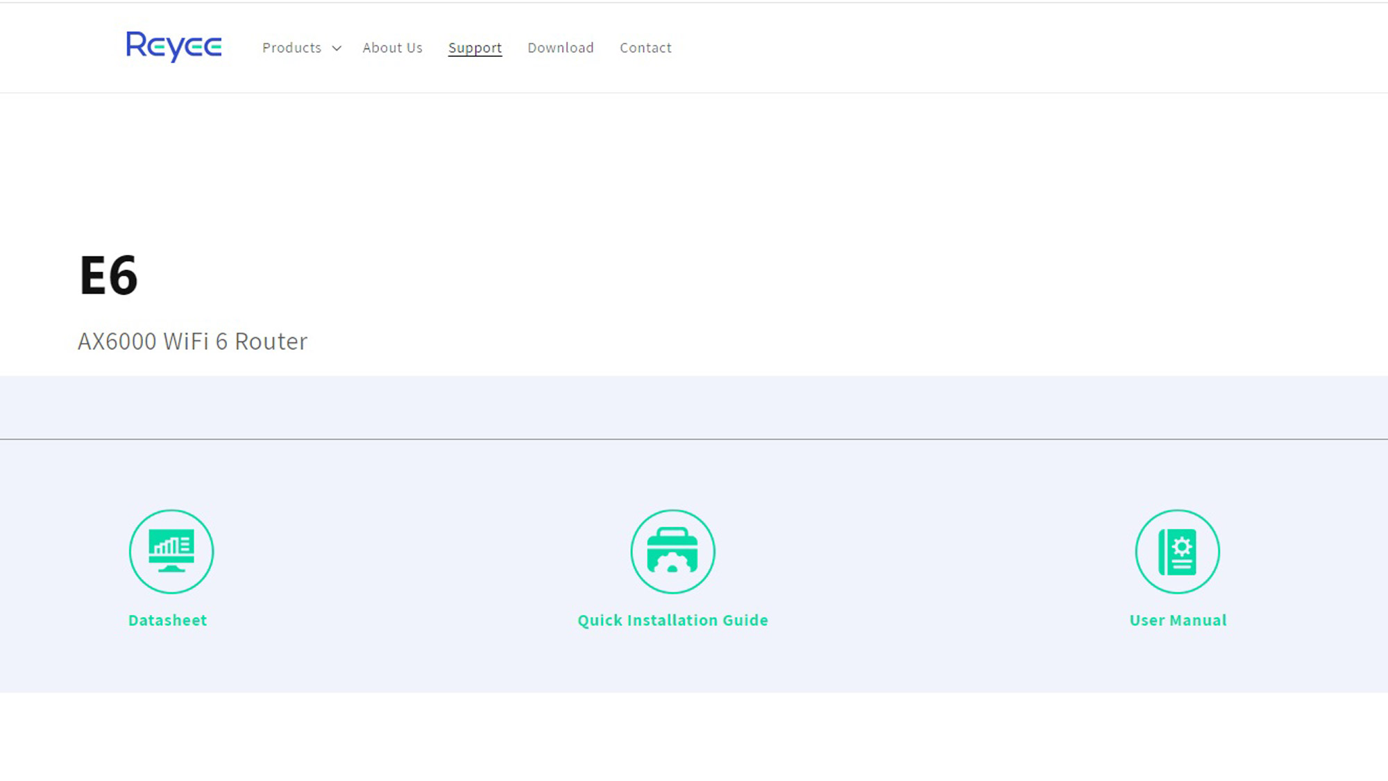 Screenshot of support section for Reyee RG-E6