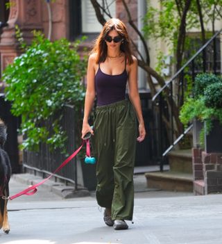 Emily Ratajkowski wears Brain Dead x Oakley shoes.