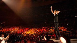 Mick Jagger conducts the audience at the Prudential Center in Newark, New Jersey