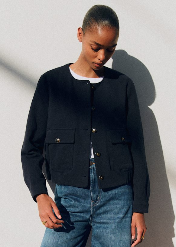 Nadia Jacket - Navy - Recycled Cotton - S&amp;eacute;zane