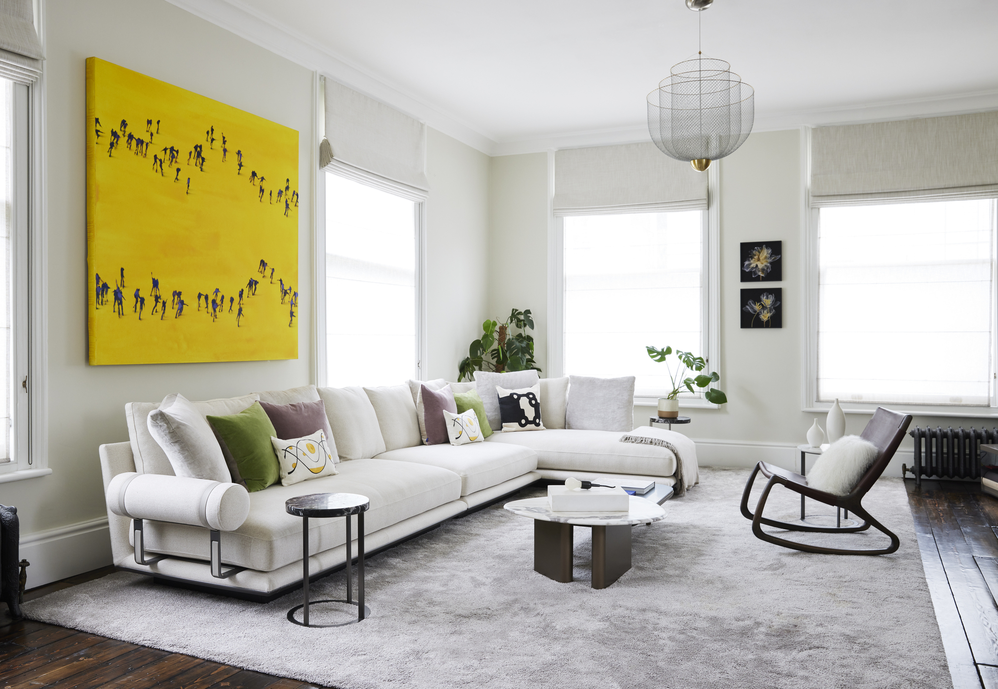 Studio Morey designed living room with sash windows and L-shaped cream sofa