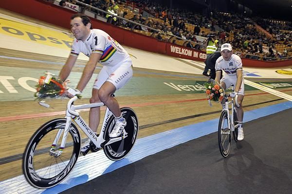 Rasmussen and Morkov do a victory lap in the Kuipke.