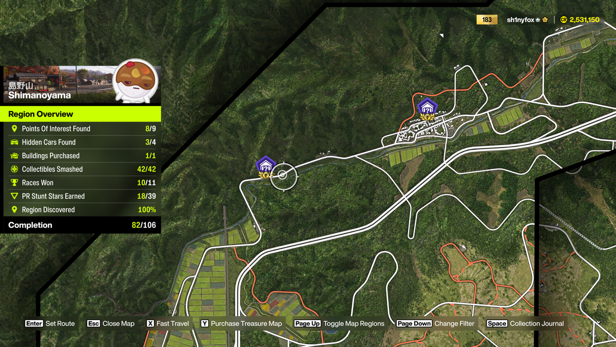Map location for Shimanoyama Region Barn Finds in Forza Horizon 6.
