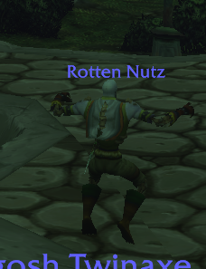 Players running around in WoW: Forever with some suspect, silly names.