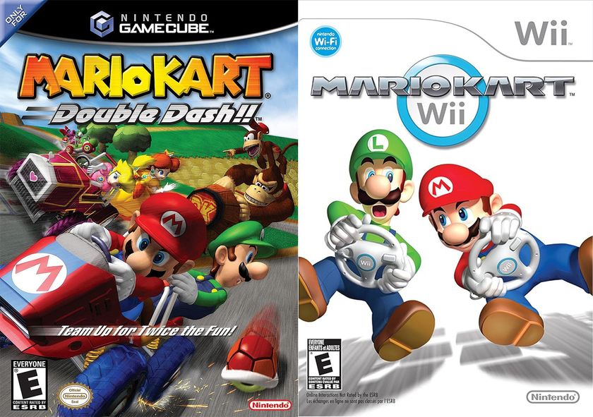 Mario Kart Double Dash and Mario Kart Wii box art