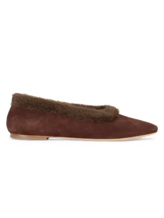 Staud, Alba Faux Fur-Trimmed Ballet Flats