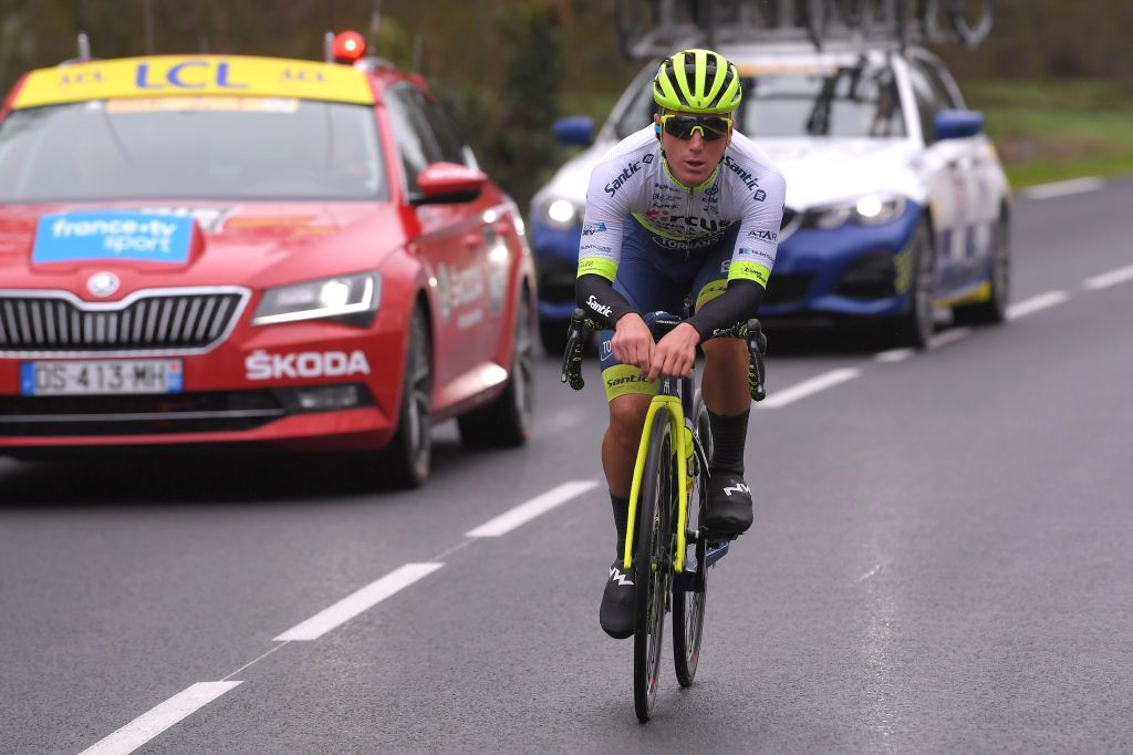 LA CHATRE FRANCE MARCH 10 Tom Devriendt of Belgium and Team Circus Wanty Gobert Breakaway during the 78th Paris Nice 2020 Stage 3 a 2125km stage from ChalettesurLoing to La Chtre ParisNice parisnicecourse PN on March 10 2020 in La Chatre France Photo by Luc ClaessenGetty Images