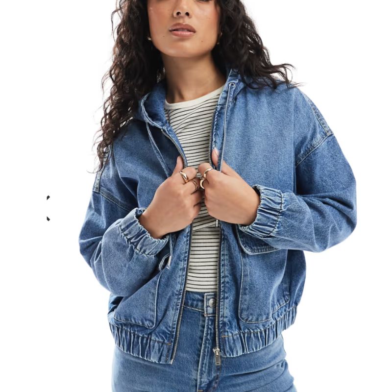 ONLY, Hooded Denim Jacket in Mid Blue