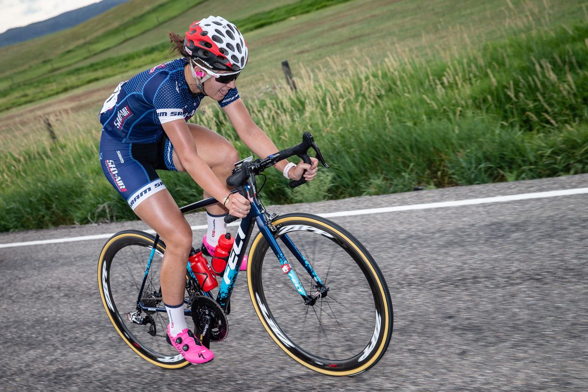 Chloe Dygert rides solo to the finish of stage 1 at the Colorado Classic
