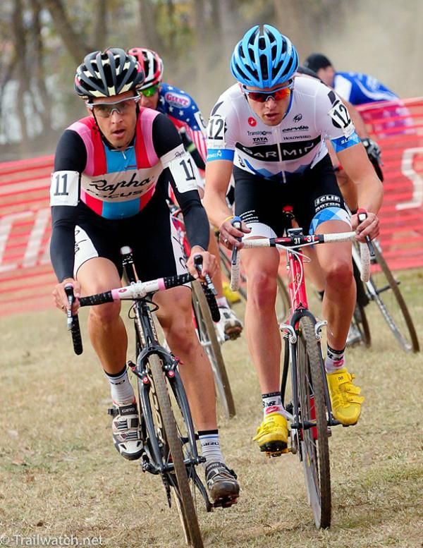 Chris Jones (Rapha-Focus) and Danny Summerhill (Chipotle Development Team) chasing Ryan Trebon