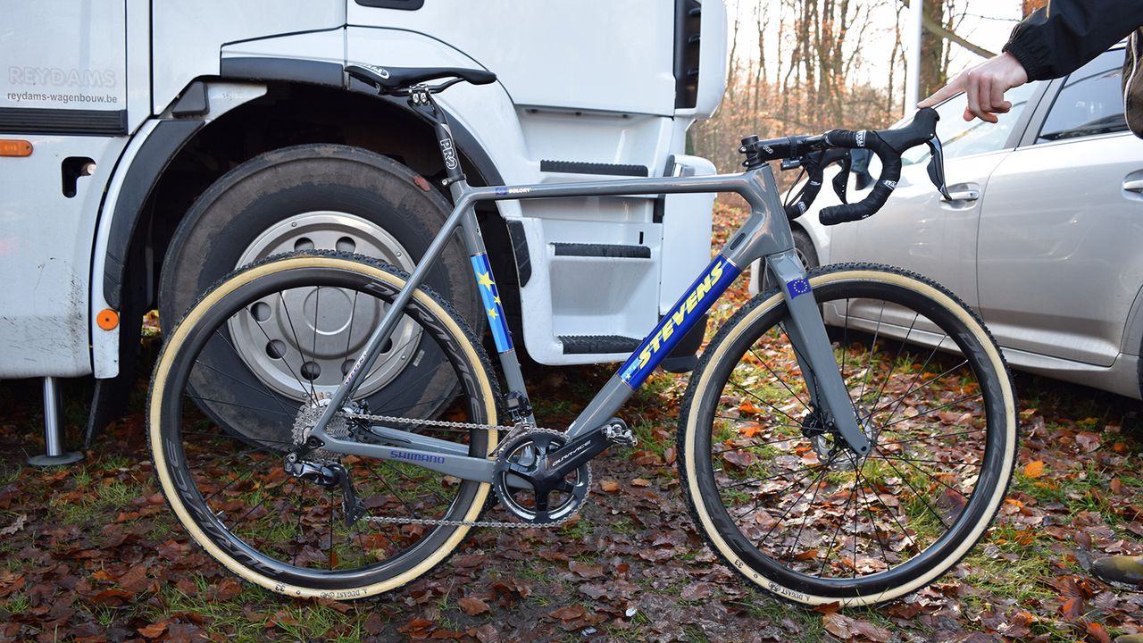 Mathieu van der Poel's Stevens Super Prestige in European Champion custom colours.