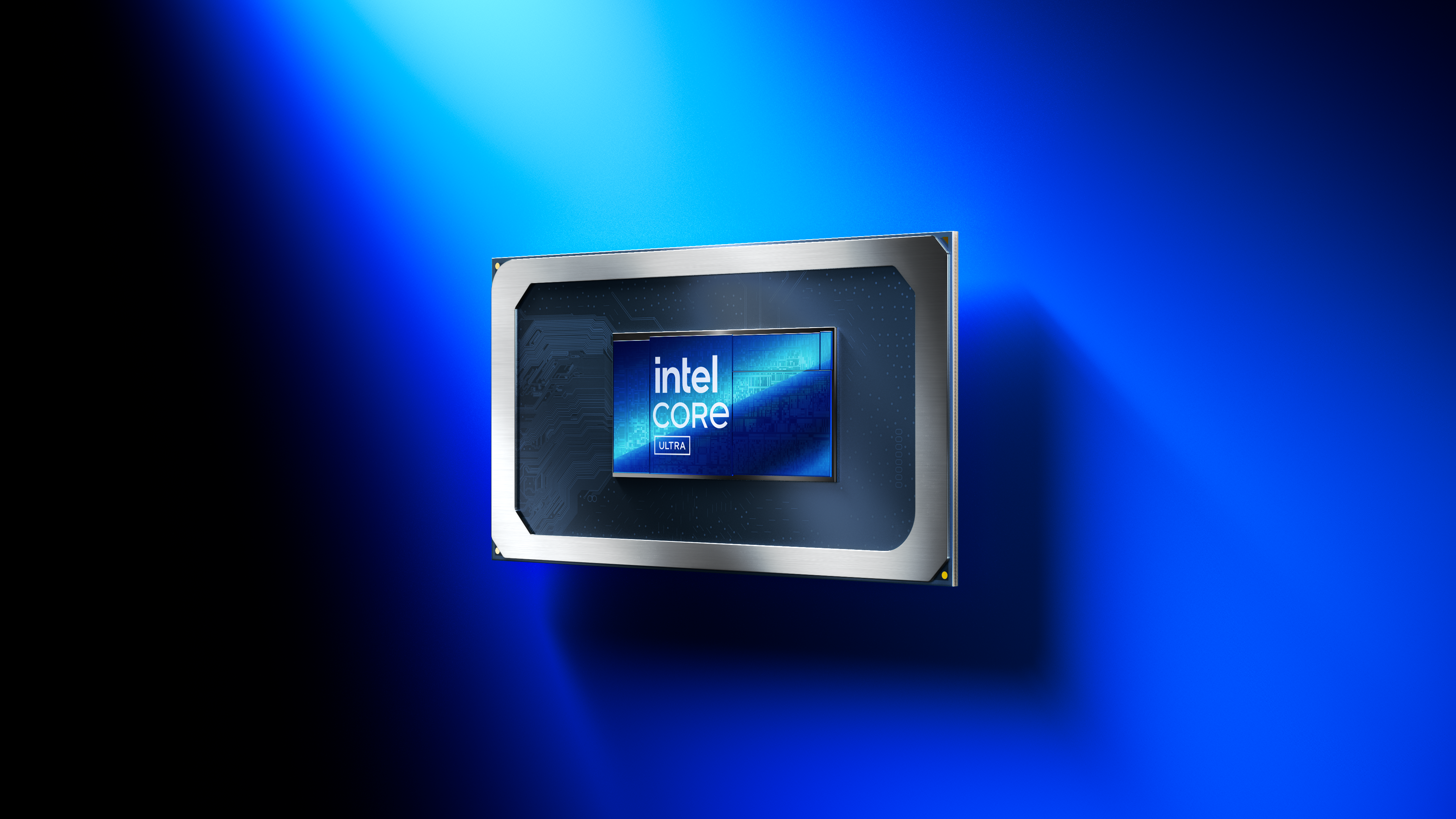 A mockup of the Intel Core Ultra 200H against a blue swoosh background