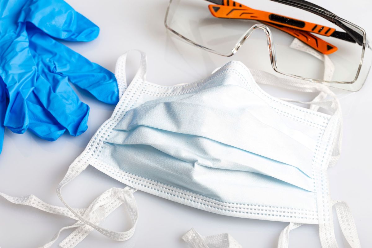 Personal protective equipment, including face masks, goggles and gloves.